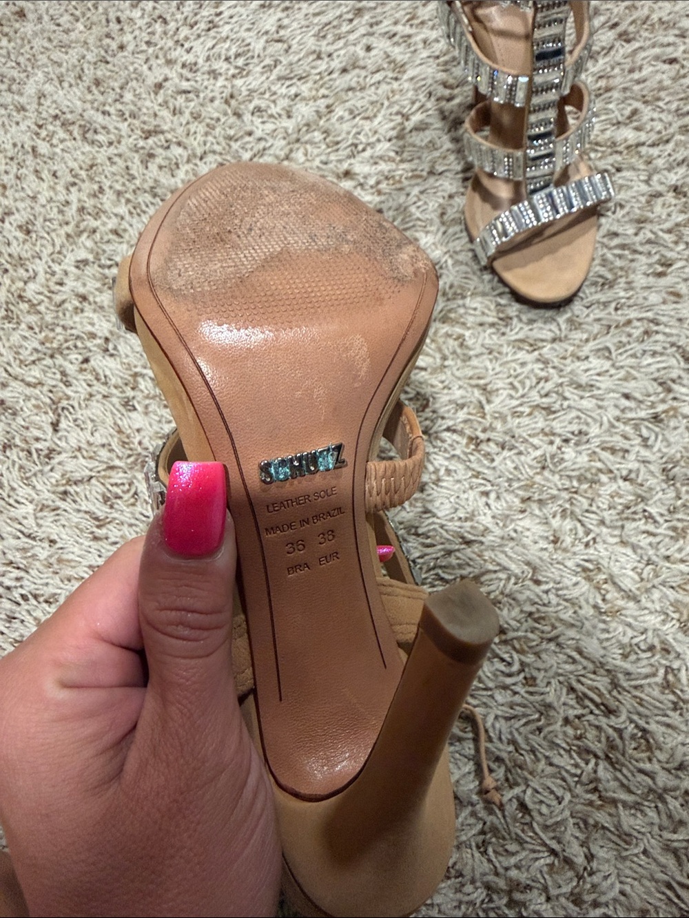 SCHUTZ Tan Crystal-Strap Gladiator Stiletto Sandals - Picture 4 of 6